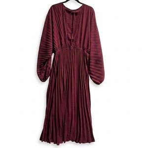 Splash Burgundy Pleated Maxi Dress - Sz 14 - Wedding Guest / Gala